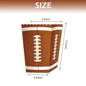 Détail de la boîte à pop-corn football américain avec dimensions et texture marron