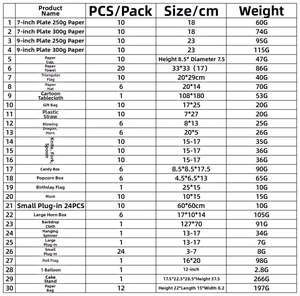 Detailed size chart for basketball themed party supplies including plates and decorations