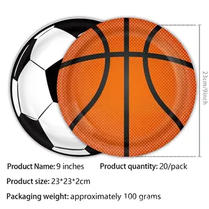 Set of 20 basketball and soccer theme 9-inch disposable paper plates for sports party