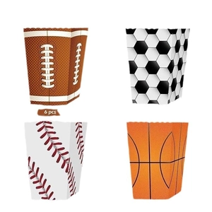 Lot de 6 boîtes de fête en papier thème sport pour football, baseball et basket-ball