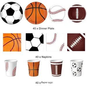120-piece sports theme party tableware set with basketball football and baseball designs