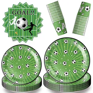 Green Soccer Theme Disposable Tableware Plates Cups Napkins For Kids Birthday Football Sports Event Celebration Decorations