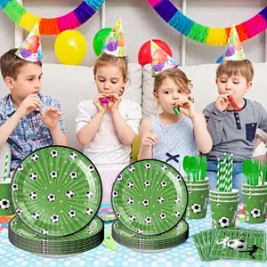 Soccer theme disposable party tableware set with plates cups and napkins for kids