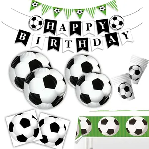 Soccer Theme Birthday Party Decoration Football Paper Plates Napkins Tablecloth Pennant Banner Balloons For Kids Fans