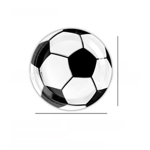 Close-up of 7-inch football pattern disposable paper plates for sports themed parties