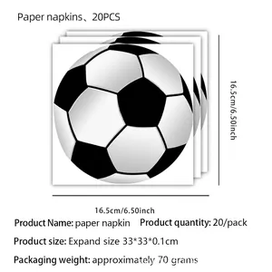 Pack of 20 soccer themed paper napkins for birthday parties with black and white football print