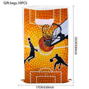 Détail de 10 sacs cadeaux thème basket avec dimensions 25x17cm sur fond blanc pur