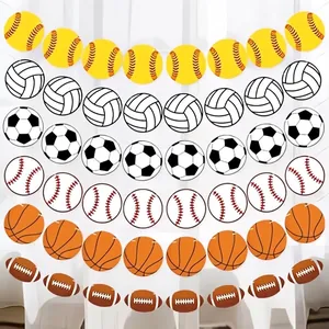 Sports Ball Paper Banner Garland Basketball Baseball Football Soccer Volleyball Softball Decorations For Birthday Party Celebrations Room Decor