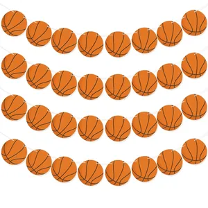 Set of 4 basketball party banners featuring 8 orange and black paper circular pendants each