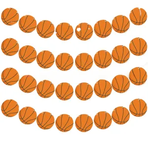 Detailed set of four orange and black basketball theme party banners for sports events decoration