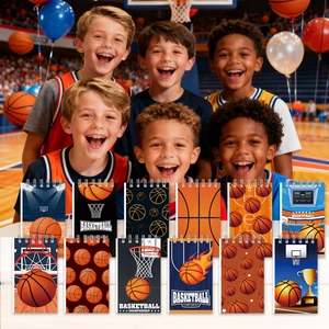 Lot détaillé de douze mini carnets à spirales thème basket pour étudiants et fêtes sportives