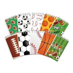 Lot de 10 cahiers à spirale avec motifs de football, de soccer et de basketball