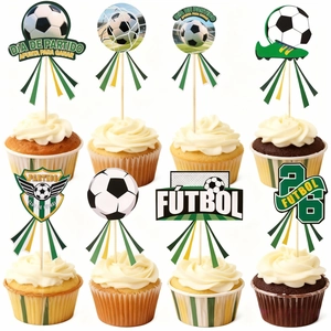 Soccer Theme Cake Toppers Paper Cardboard Cupcake Decorating Sticks Football Sports Party Birthday World Cup Event Decor