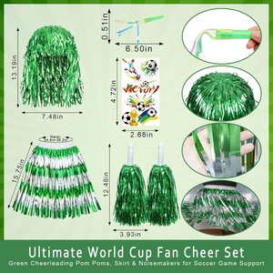 2026 World Cup fan cheerleader costume set with wig skirt and poms with dimensions