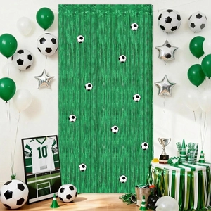 Rideau à Franges de Fête Thème Football Décoration de Fond Métallique Motif Football Arrière-plan pour Anniversaire Événement Sportif Célébration