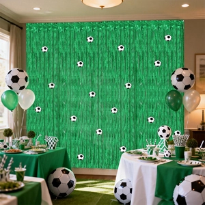 Rideau à franges vertes avec ballons de football pour décoration de fête à thème