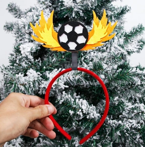 Soccer ball headband with vibrant orange felt flames for sports fans and party decoration