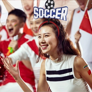 Detail of a soccer fan headband featuring SOCCER text and football model for 2026 World Cup