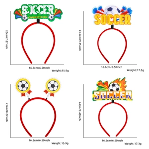Detailed view of four soccer headband designs with sizing specs and weight details