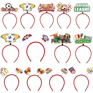 12-pack soccer headbands with team flags and trophy designs for World Cup cheering