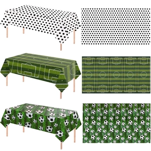 Soccer Theme Party Tablecloth Waterproof PE Disposable Football Field Green Grass Table Cover For Birthday Sports Events Decorations
