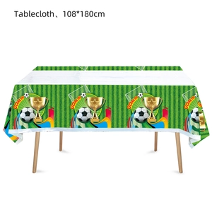 Green soccer themed disposable tablecloth with trophy and GOAL print, 108x180cm