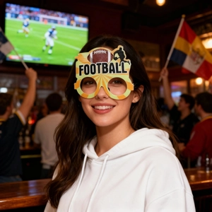 Occhiali da festa football americano per tifosi con silhouette di giocatori e motivi