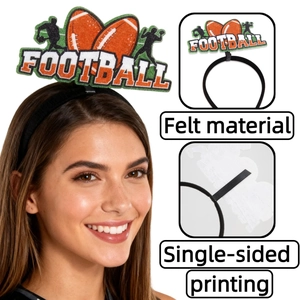 American football themed party headband featuring felt football icons and football text