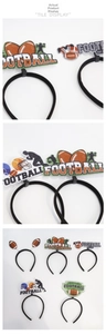 Detail view of five assorted American football themed party headbands with various icons