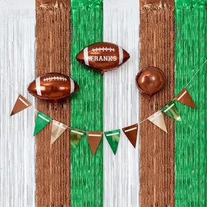Metallic Foil Fringe Curtain Metallic Tinsel Rain Curtain For Super Bowl American Football Party Decorations Birthday Background White Brown Green