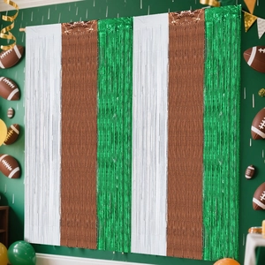 White brown green foil fringe curtain for American football themed party background decor