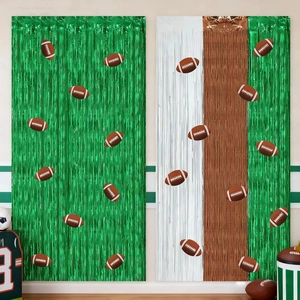 Tenda a Frange in Lametta a Tema Football Americano Sfondo per Feste Verde Bianco Marrone Stile Sportivo Decorazioni