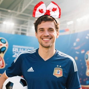 Supporter portant un serre-tête à gros nœud drapeau du Canada dans un stade de foot