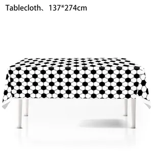 Rectangular soccer theme tablecloth with black and white honeycomb pattern, 137x274cm
