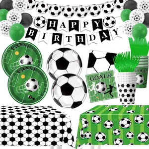 Soccer Theme Party Supplies Including Plates Cups Napkins Tablecloth Banner And Balloons For Kids Sports Birthday Party