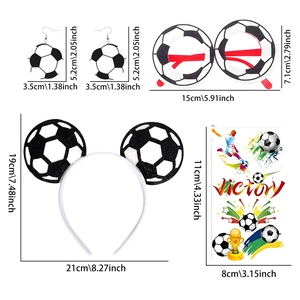 Detail view of soccer world cup party accessories set with specific item dimensions