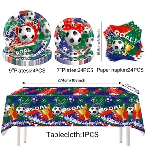 Soccer theme party tableware set with plates, napkins and tablecloth for sports celebrations