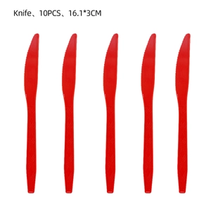 10er-Set rote Kunststoffmesser für die Fußball-WM Party-Deko 16,1x3cm Einwegbesteck