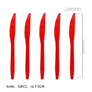 Lot de 10 couteaux en plastique rouge pour fête de football avec manche antidérapant