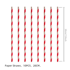 10 Stück rot-weiß gestreifte Trinkhalme aus Papier für Partys, Länge 20cm 7.9 Zoll