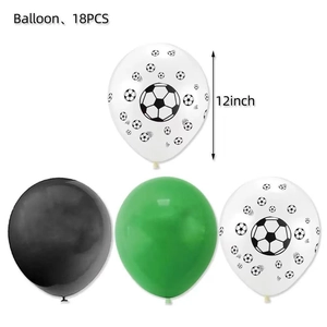 Set di 18 palloncini a tema calcio in verde, nero e bianco, dimensione 12 pollici