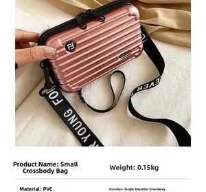 Macro detail of pink PC hardshell mini bag with dual zippers and logo strap texture