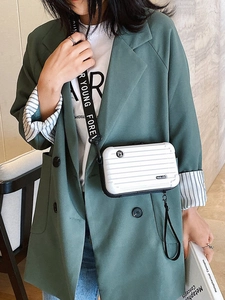 Women Mini Suitcase Shaped Crossbody Bag Hard Shell PC ABS Waterproof Toiletry Bag Wide Letter Print Strap Stylish Travel Handbag