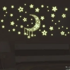 Luminous moon and stars wall stickers glowing in the dark for nursery decor