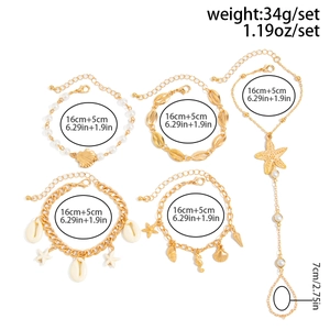 Detailansicht des böhmischen Seestern- und Perlenarmband-Sets mit Größenangaben