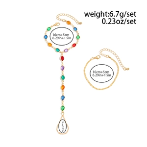 Detaillierte Größenangaben für Regenbogen-Edelstein-Fingerarmband und Goldkettenset