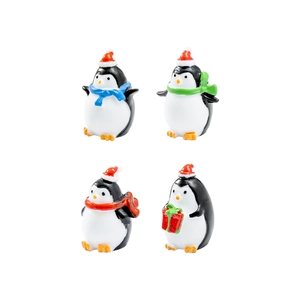 Set of 4 Christmas penguin figurines with festive hats and scarves for holiday decor