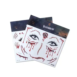 Waterproof Halloween facial scar tattoo stickers with bloody eye and wound designs