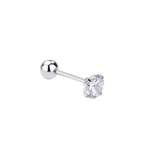 Sparkling 925 sterling silver stud earring with clear zircon and secure screw back closure