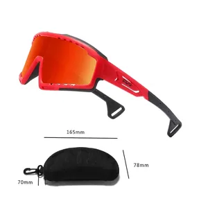 Red and black sports sunglasses with reflective lenses and a durable hard shell zipper case